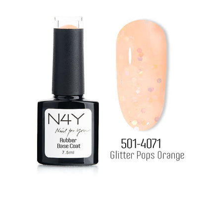 N4Y Rubber Base Coat Glitter Pops Orange